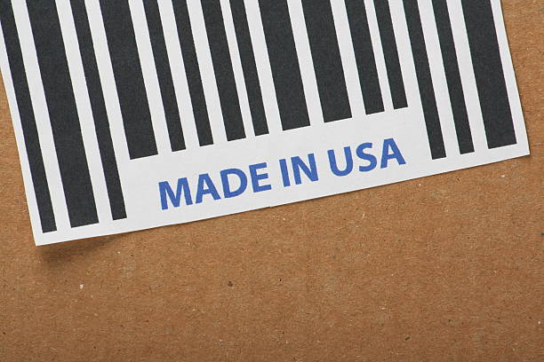 fabricado en ee. uu. - made in the usa label bar code merchandise fotografías e imágenes de stock