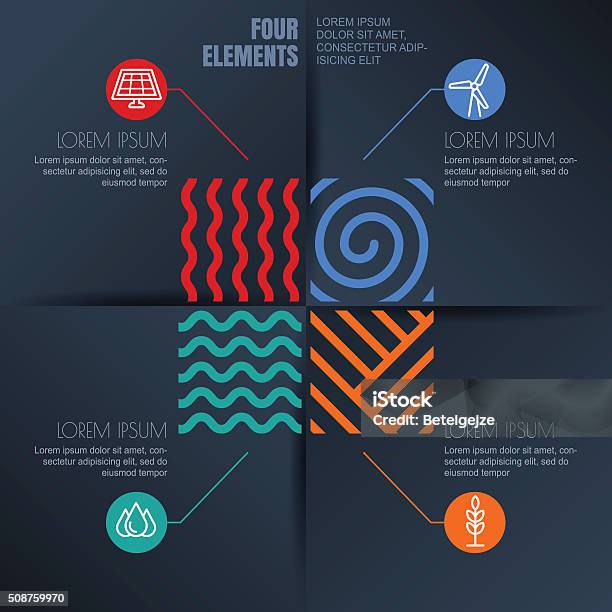 Vector Infographics Template Four Elements Illustration And Ecology Icons Stock Illustration - Download Image Now