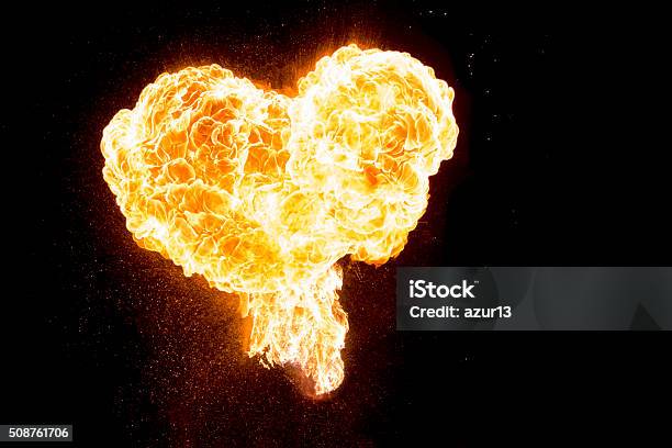 Red Orange Hot Fire Love Heart Isolated On Black Background Stock Photo - Download Image Now