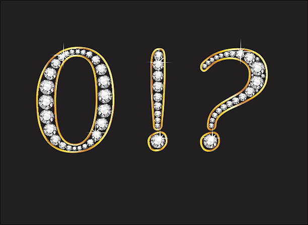 Zero and Punctuaction Diamond Jeweled Font with Gold Channels vector art illustration