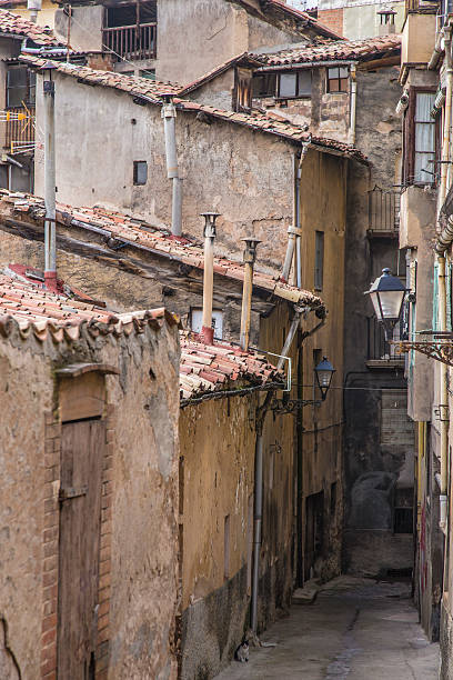 istock Old ruined street on brick wall homes 508763864