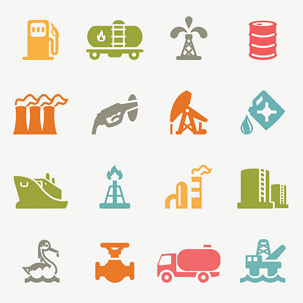 нефтяной промышленности значки/eps10 цвет изменение - oil rig oil well natural gas industrial ship stock illustrations