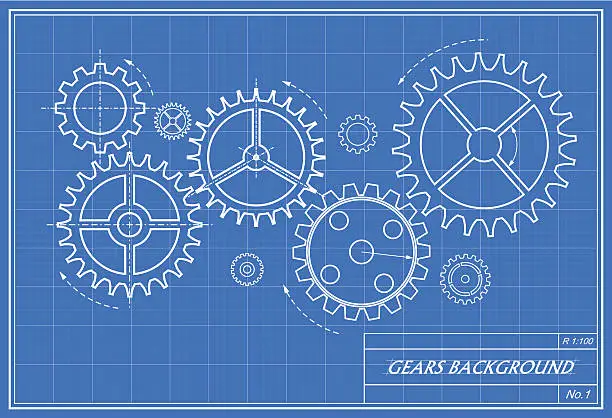 Vector illustration of blueprint of gears