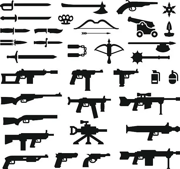 Vector illustration of Set icons of weapons