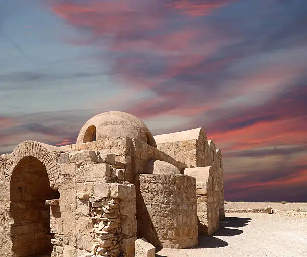 Quseir (Qasr) Amra desert castle near Amman, Jordan. World heritage with famous fresco's. Built in 8th century by the Umayyad caliph Walid II, the castle is one of the most important examples of early Islamic art and architecture