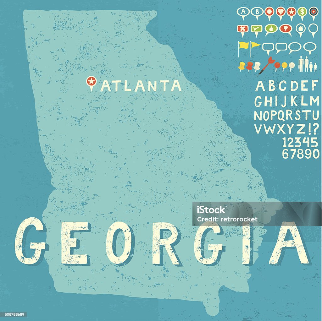 Map of Georgia with icons Georgia - US State stock vector