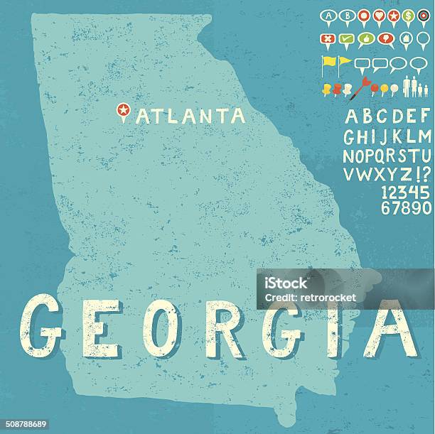 Map Of Georgia With Icons Stock Illustration - Download Image Now - Georgia - US State, Vector, Alphabet