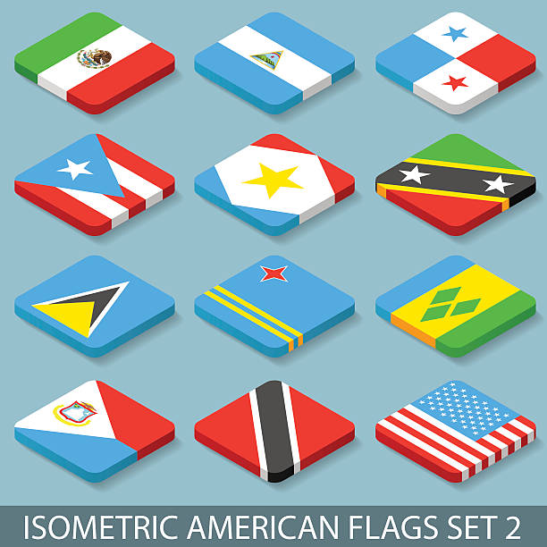illustrazioni stock, clip art, cartoni animati e icone di tendenza di isometrici piatto impostare di bandiere americane 2 - giorno di santa lucia