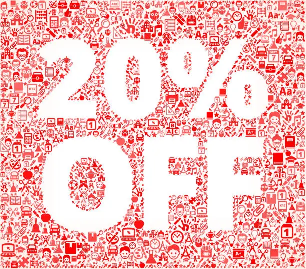 Vector illustration of A 20% off background with educational symbols.