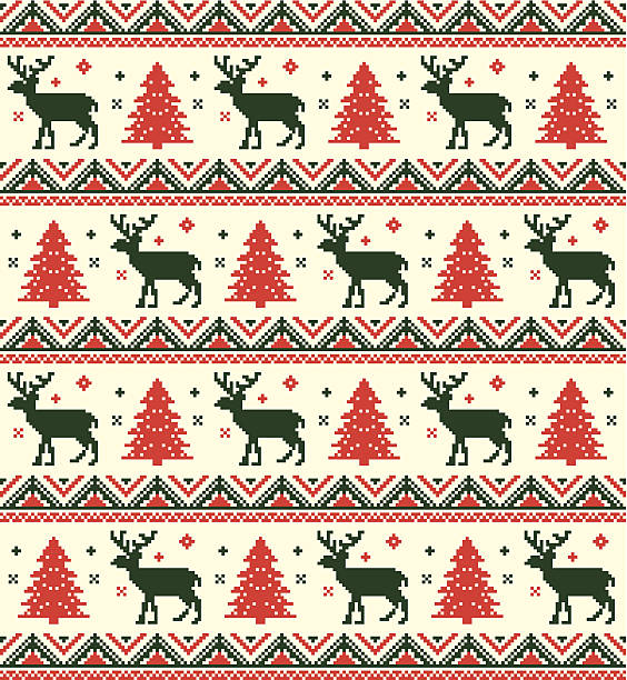 ilustrações de stock, clip art, desenhos animados e ícones de fundo de natal de pixel (bp) - christmas cardigan woven pattern