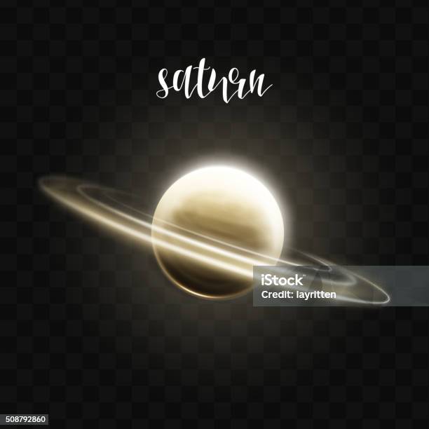 Realista Brilhante Saturno Planeta Isolado Brilho Com A Transparência Espaço - Arte vetorial de stock e mais imagens de Anel - Joia