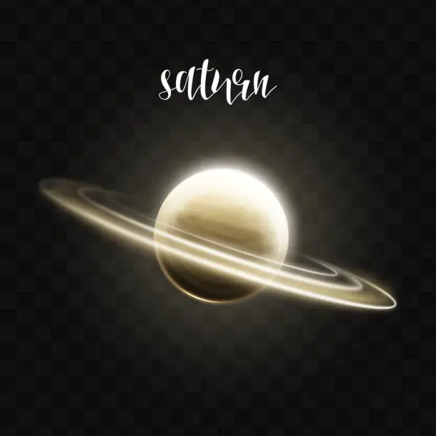 Vector illustration of Realistic glowing Saturn planet Isolated. Glow with transparency. Space