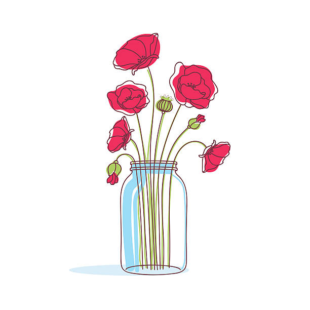 цветы в стакане - red poppies audio stock illustrations