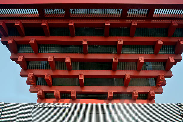 Shanghai, China - March 17, 2015: Exterior detail view of China Art Museum in Shanghai, China. It housed the former China Pavilion of Expo 2010. With 166,000 square meters floor space, it is the largest art museum in Asia.