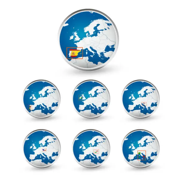 Vector illustration of Globe set with EU countries World Map Location Part 1