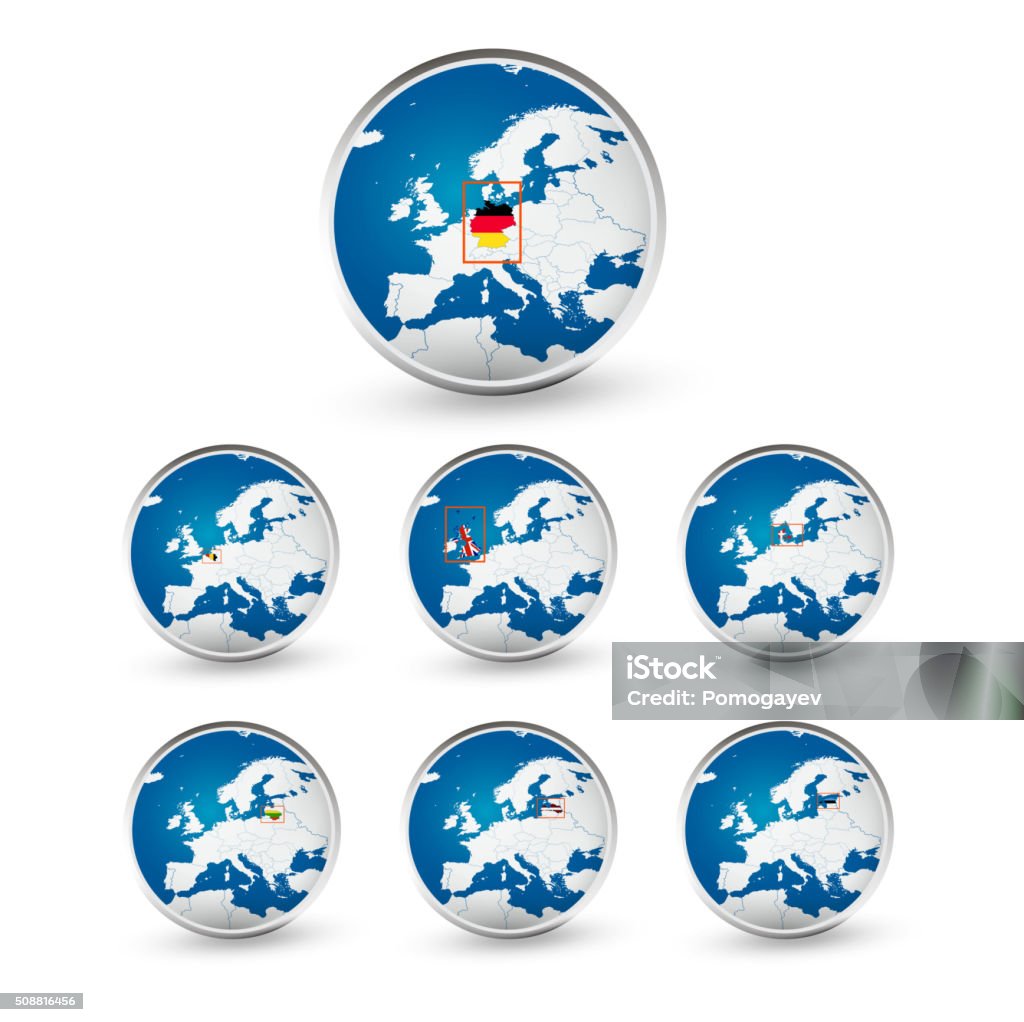 Globo conjunto com os países da UE Mapa-Localização, parte 2 - Vetor de Azul royalty-free