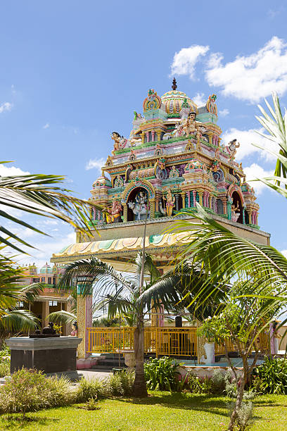 decorations of hindu temple Port Louis, Mauritius - January 4, 2014: Architecture details of traditional Hindu temple in Mauritius island. The Hindu temple architecture reflects a synthesis of arts, the ideals of dharma, beliefs, values and the way of life cherished under Hinduism. tamil temple stock pictures, royalty-free photos & images