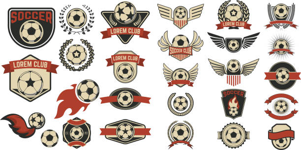 ilustrações, clipart, desenhos animados e ícones de conjunto de rótulos de clube no futebol - old fashioned retro revival sport american football