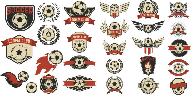 набор футбольный клуб этикетки - old fashioned retro revival sport american football stock illustrations