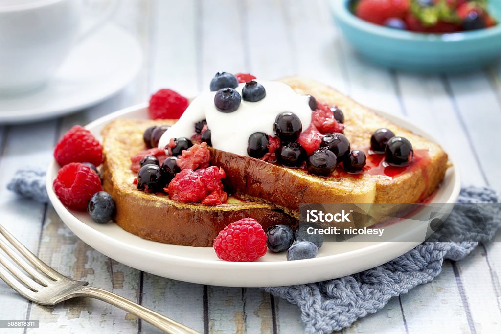 French Toast with Berries and Yogurt French toast flavored with berries and yogurt. Yogurt Stock Photo