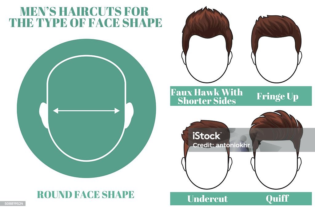 round face shape Different types of haircuts for round face shape os man. Vector illustration Adult stock vector