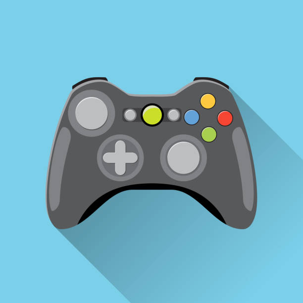 Video game Controller Icon. Video game Controller Icon. wireless grey gamepad. vector illustration in flat design with long shadow on blue background game controller stock illustrations