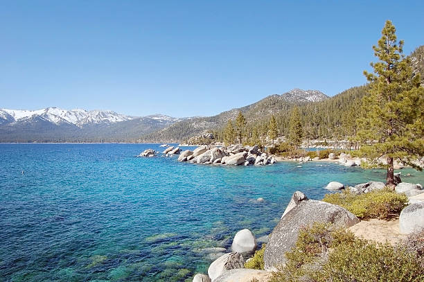 istock Lake Tahoe shore with blue sky and rocks 508833766