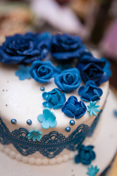 istock Wedding cake. Sweet cake blue and white 508836698