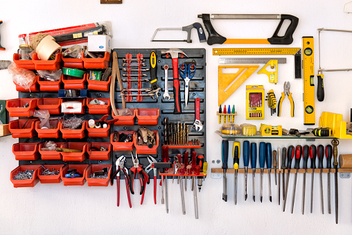 Work tools in a carpenter shop.