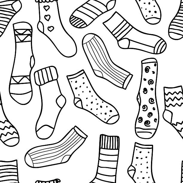 illustrazioni stock, clip art, cartoni animati e icone di tendenza di vettoriale doodle senza giunte modello di calze per web progettazione, stampe - vector illustration and painting backgrounds sock