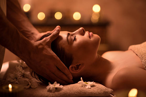 istock Relaxed woman receiving head massage at spa. 508839502