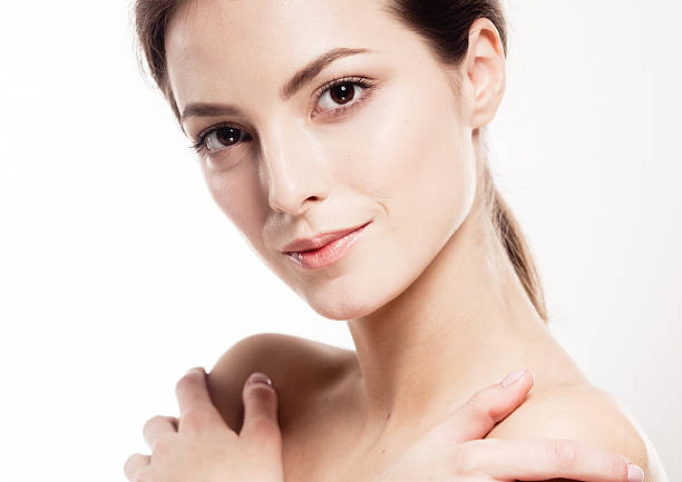 istock Beautiful woman portrait face close up studio on white 508851632
