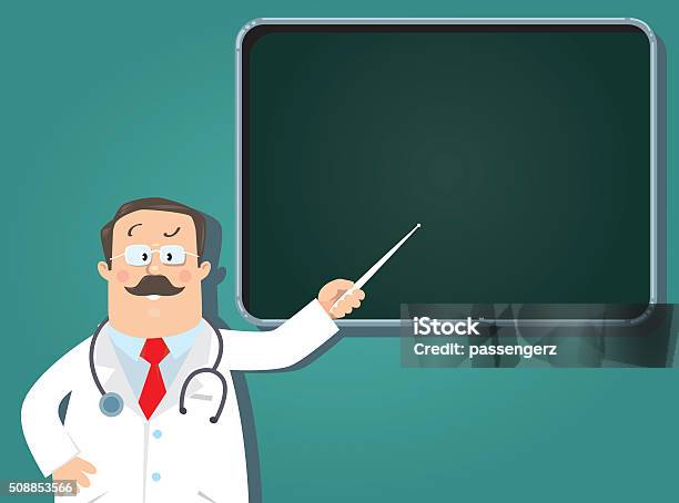 Funny Doctor With Pointer Design Template Stock Illustration - Download Image Now - Adhesive Note, Adult, Backgrounds