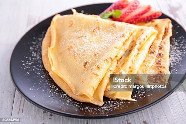 Crepe With Sugar And Strawberry Stock Photo - Download Image Now - Crêpe - Pancake, Sugar - Food, Pancake