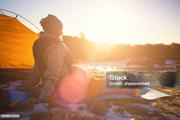 Girl In A Sleeping Bag Stock Photo - Download Image Now - Active Lifestyle, Activity, Adult