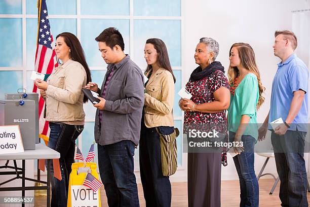 American Voters Stand In Line To Cast Ballots November Elections Stock Photo - Download Image Now