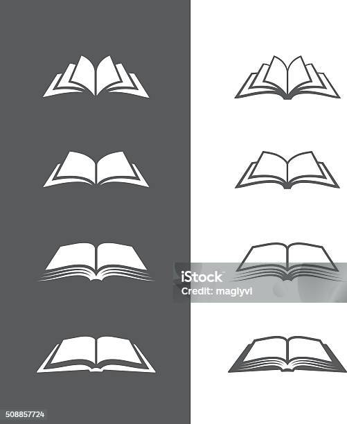 Schwarz Und Weiß Buch Symbole Satz Stock Vektor Art und mehr Bilder von Buch - Buch, Offen - Allgemeine Beschaffenheit, Icon