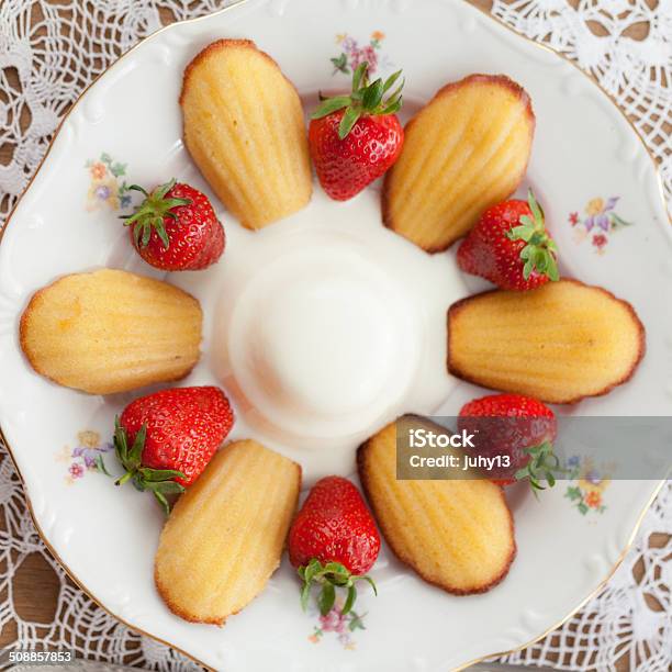 French Cookies Madeleine With Pannacotta Stock Photo - Download Image Now - Afternoon Tea, Cake, Can