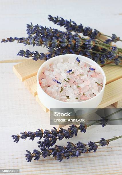 Lavender Mineral Bath Salts Stock Photo - Download Image Now - Alternative Medicine, Aromatherapy, Beauty