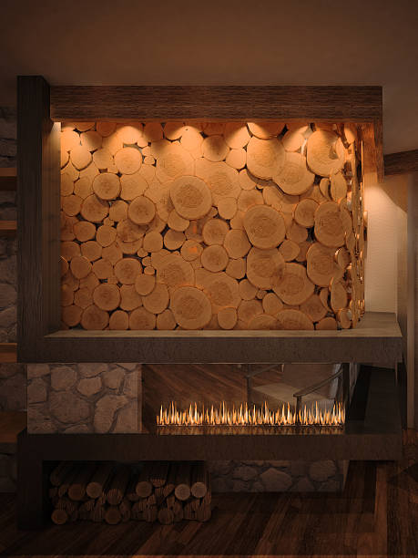 istock 3d rendered image of a fireplace wooden wall - background 508862002