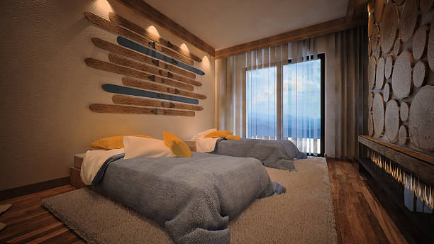 istock 3d rendered image of a mountain cabin bedroom 508862012