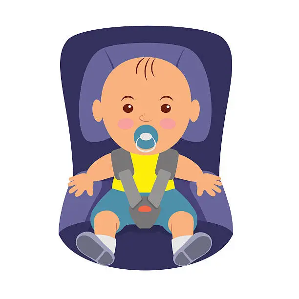 Vector illustration of Toddler wearing a seatbelt in the car seat.