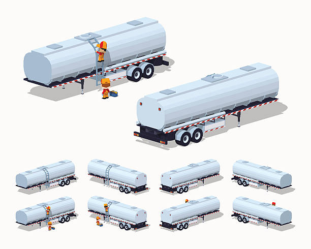 srebrny zbiornik przyczepy - fuel tanker truck storage tank isometric stock illustrations