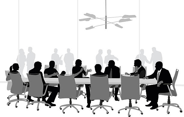 большой зал для деловых встреч - meeting office worker silhouette office stock illustrations