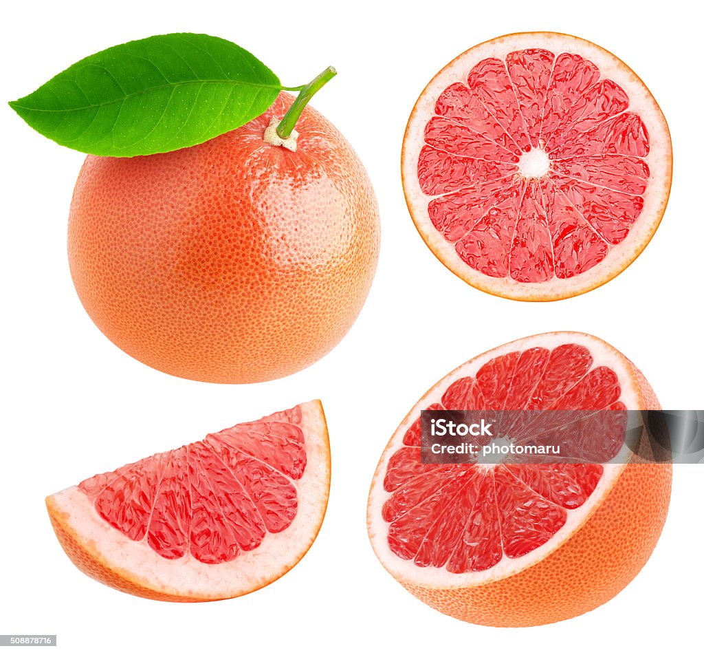 Whole and cut grapefruits collection isolated on white More oranges here: Grapefruit Stock Photo