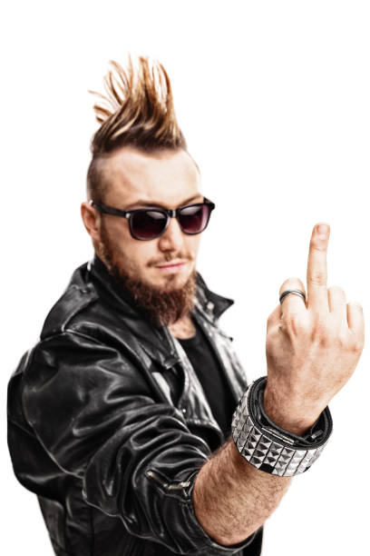 istock Young punk rocker showing his middle finger 508880146