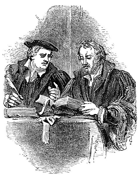 Martin Luther and Philip Melancthon An engraved vintage portrait illustration of Martin Luther and Philip Melancthon leading figures of the Protestant Reformation, from a Victorian book dated 1877 that is no longer in copyright anglican stock illustrations