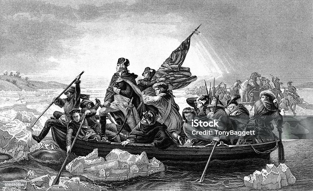 George Washington crossing the River Delaware An engraved illustration of George Washington crossing the River Delaware during the American Revolutionary War, from a Victorian book dated 1886 that is no longer in copyright American Revolution stock illustration George Washington crossing the River Delaware An engraved illustration of George Washington crossing the River Delaware during the American Revolutionary War, from a Victorian book dated 1886 that is no longer in copyright American Revolution stock illustration