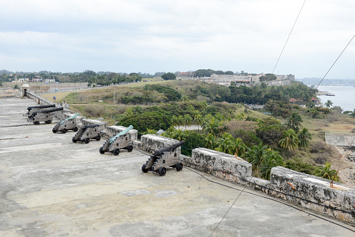 Havana, Cuba - January 26, 2016: Cannons of El Morro fortress at Havana on Cuba
