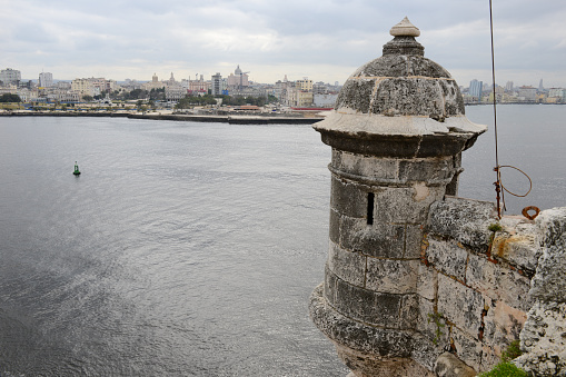 Havana, Сuba - January 26, 2016: El Morro fortress with the city of Havana in the background, Cuba